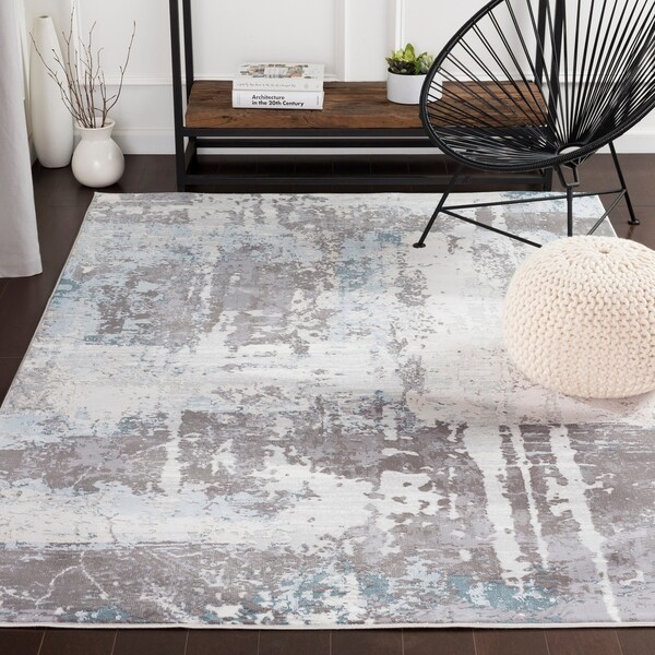 Turing Contemporary Grey Blue Area Rug 9 3 X 12