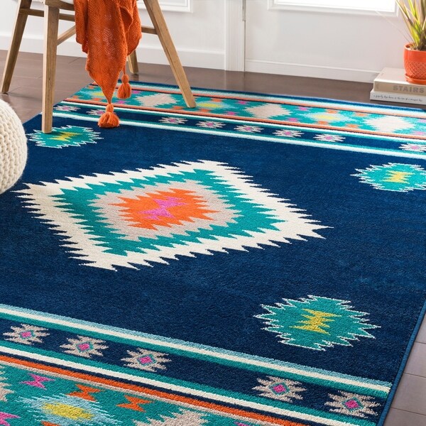 Shop Nurzhan Navy Southwestern Area Rug - 6&#39;7&quot; x 9&#39;6&quot; - On Sale - Free Shipping Today ...