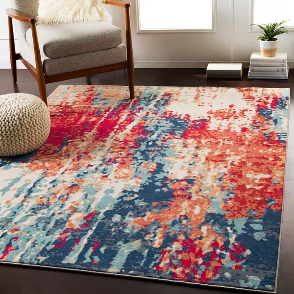 Evangeline Navy Red Modern Area Rug 7 10 X 3 On Evangeline Navy Red Modern Area Rug