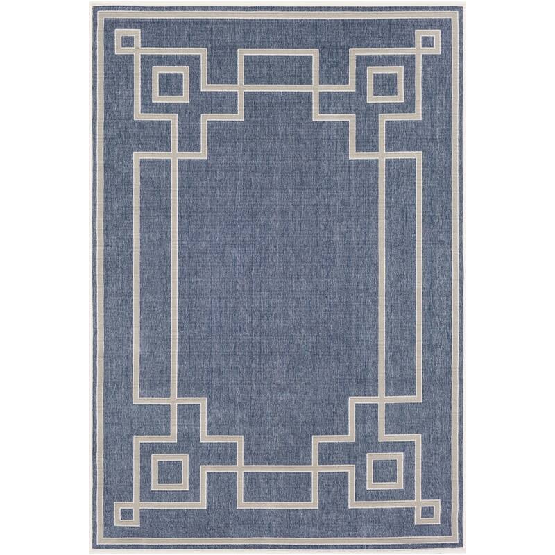 Livabliss Odette Greek Key Border Indoor/ Outdoor Area Rug - 7'6" x 10'9" - Navy
