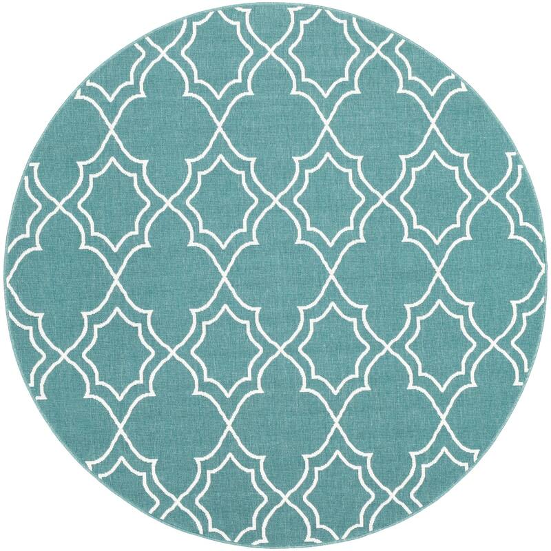 Livabliss Natasha Indoor/ Outdoor Transitional Trellis Area Rug - 5'3" Round - Teal