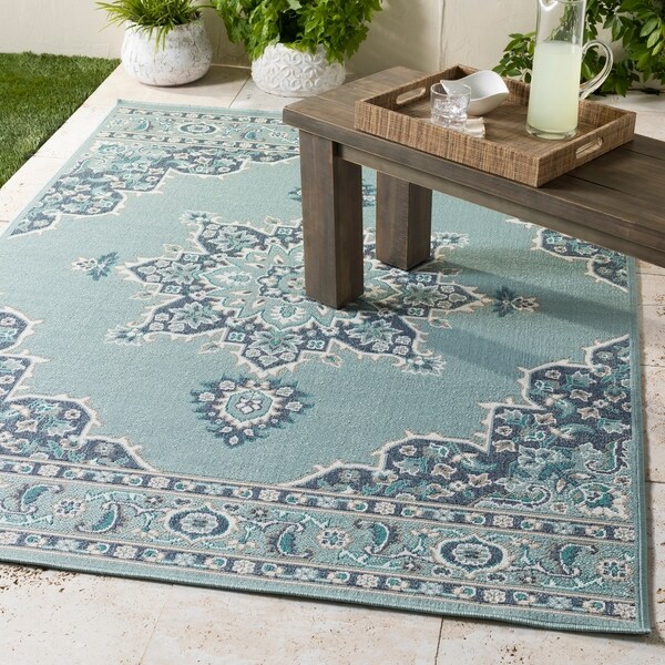 Gaspare Aqua Medallion Indoor/Outdoor Area Rug - 7'3" Round