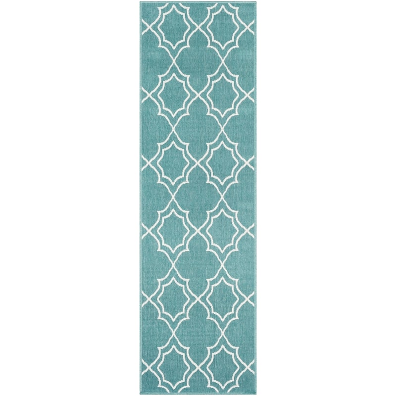Livabliss Natasha Indoor/ Outdoor Transitional Trellis Area Rug - 2'5" x 11'10" Runner - Teal