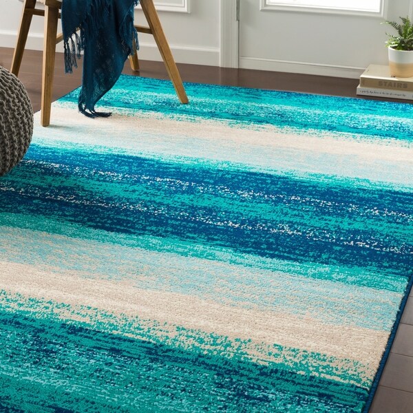 Nurzhan Teal Contemporary Striped Runner - 2'2" x 7'6" Runner