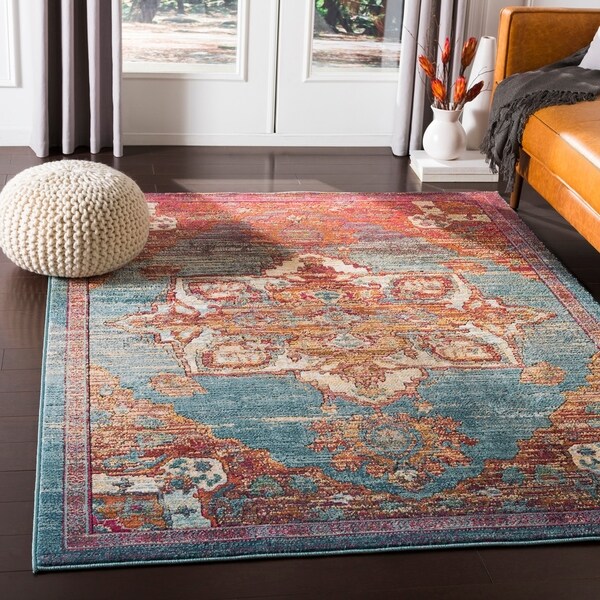 Panra Bohemian Orange Blue Area Rug 5 3 X 7