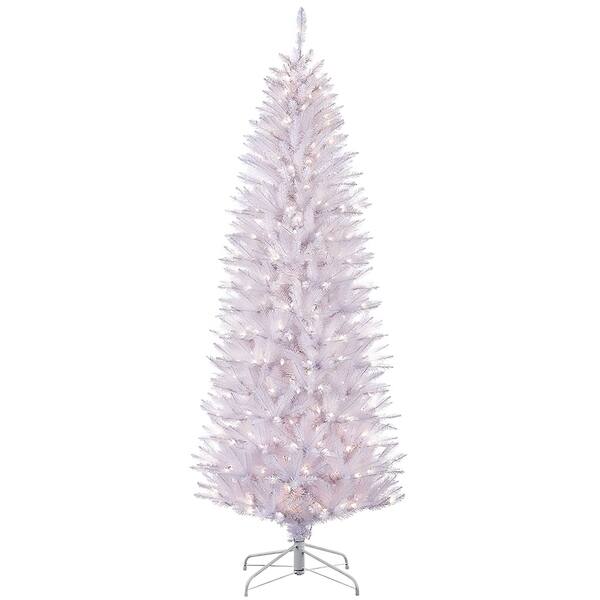Shop Puleo International 7 5 Ft White Pencil Fraser Fir Christmas Tree With 350 Clear Lights Overstock 22404660
