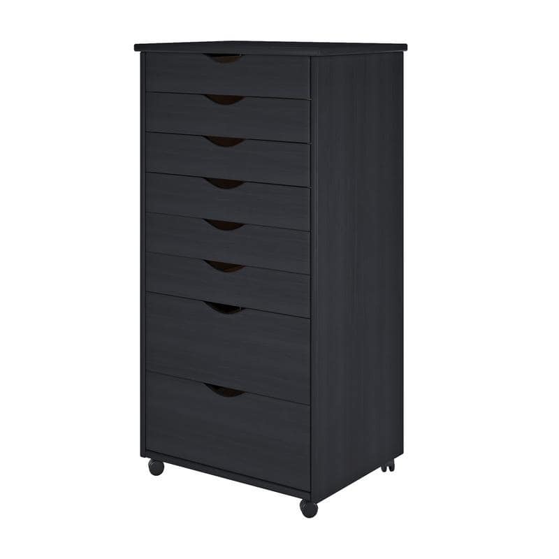 Adeptus Original Roll Cart, Solid Wood, 6 Plus 2 Drawer Extra Wide Roll Cart, Black