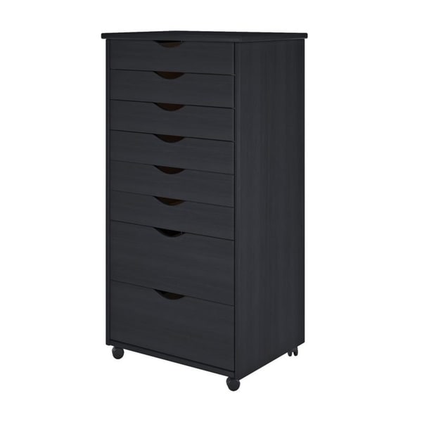 Adeptus Solid Wood 6 plus 2 Drawer Wide Roll Cart - Black