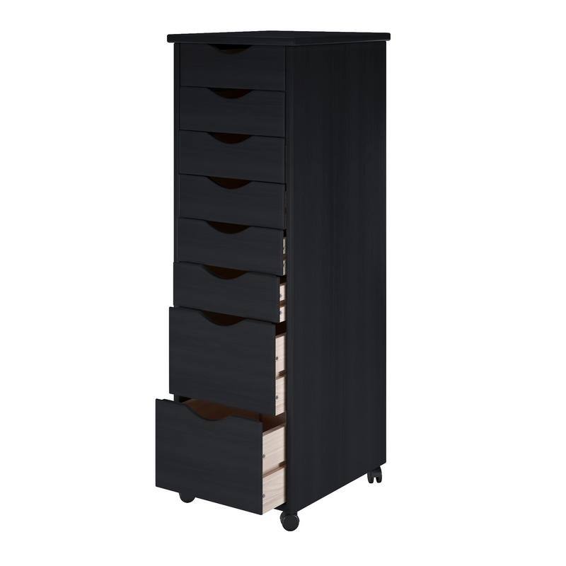 Adeptus Original Roll Cart, Solid Wood, 6 Plus 2 Drawer Narrow Roll Cart, Black