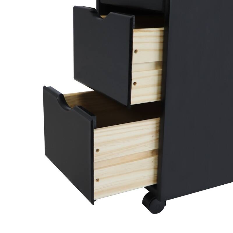 Adeptus Original Roll Cart, Solid Wood, 6 Plus 2 Drawer Narrow Roll Cart, Black