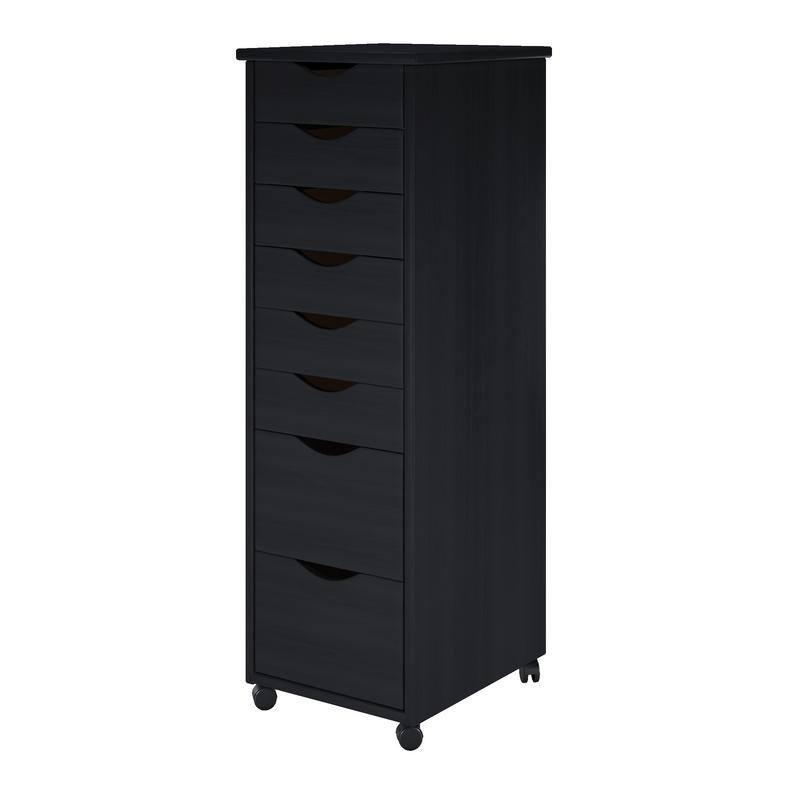 Adeptus Original Roll Cart, Solid Wood, 6 Plus 2 Drawer Narrow Roll Cart, Black