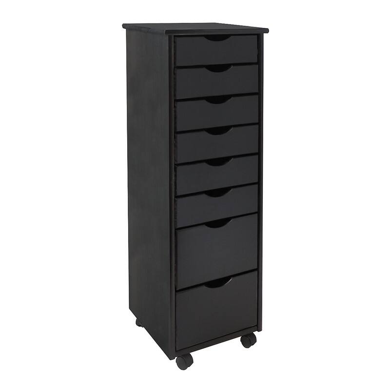 Adeptus Original Roll Cart, Solid Wood, 6 Plus 2 Drawer Narrow Roll Cart, Black