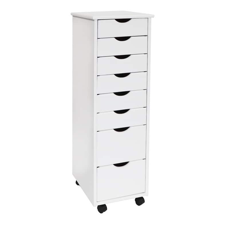Adeptus Original Roll Cart, Solid Wood, 6 Plus 2 Drawer Narrow Roll Cart, White      - Medium