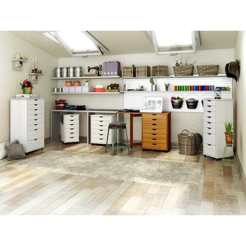 Adeptus Original Roll Cart, Solid Wood, 6 Plus 2 Drawer Narrow Roll Cart, White      - Medium