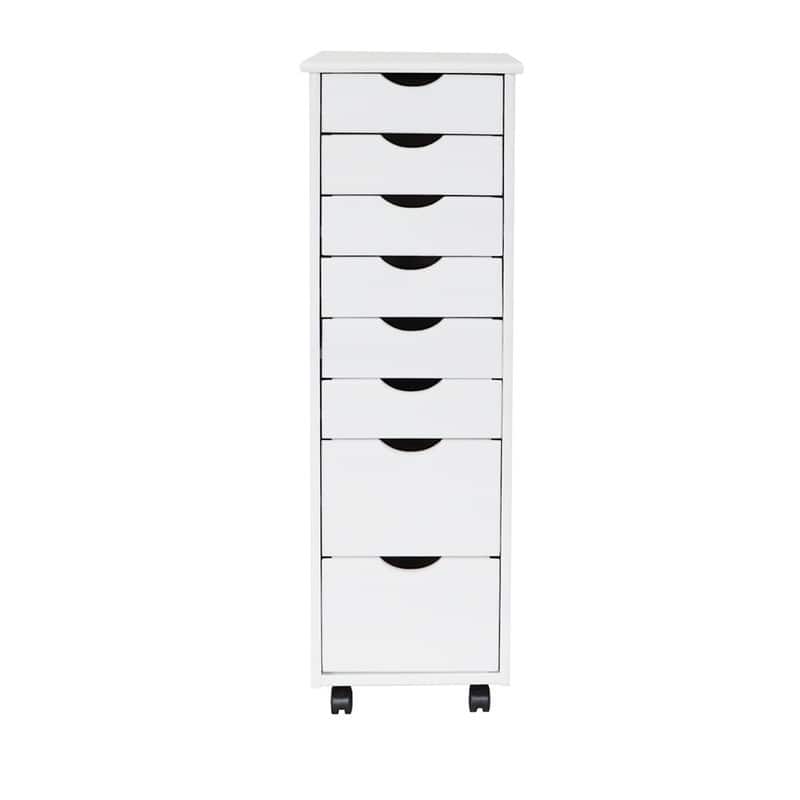 Adeptus Original Roll Cart, Solid Wood, 6 Plus 2 Drawer Narrow Roll Cart, White      - Medium