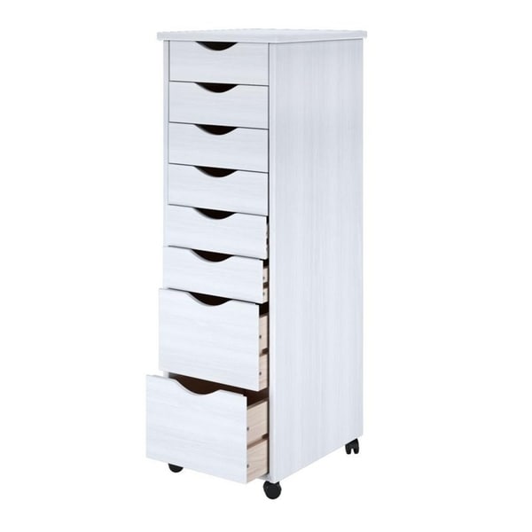 Adeptus File Cabinet Modern Solid Wood Wheels White Pine Letter Type 8-Drawer 