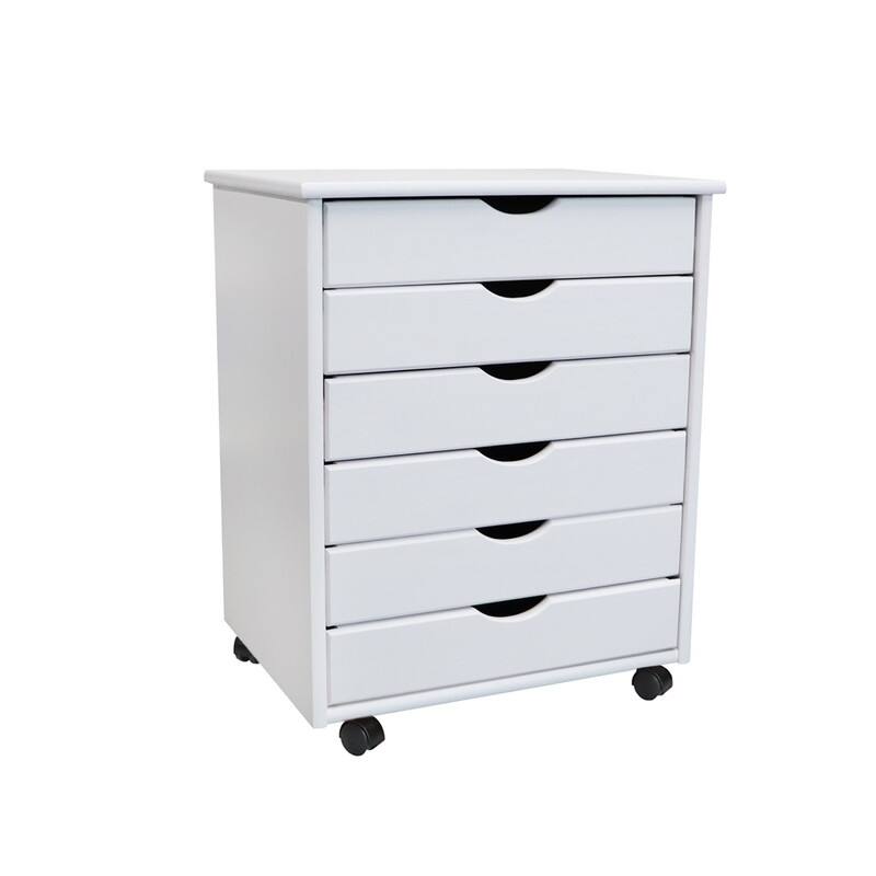Adeptus Original Roll Cart, Solid Wood, 6 Drawer Extra Wide Roll Cart, White