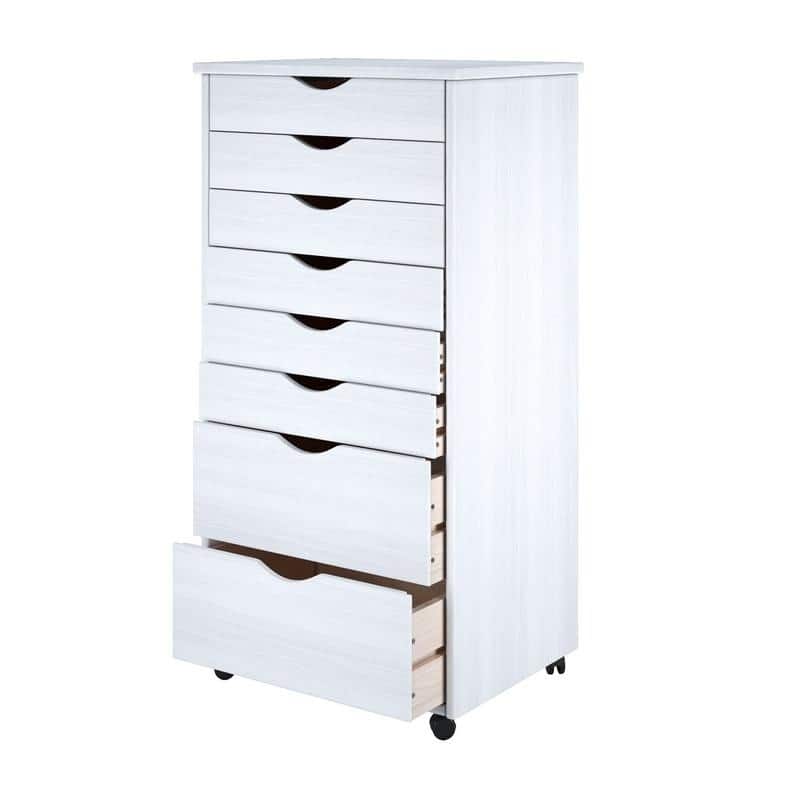 Adeptus Original Roll Cart, Solid Wood, 6 Plus 2 Drawer Extra Wide Roll Cart, White