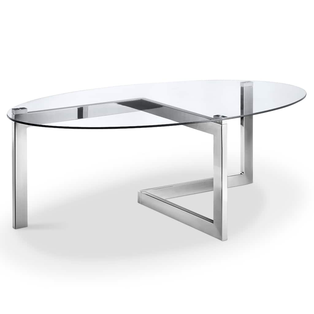 Aries Modern Chrome and Glass Top Oval Cocktail Table