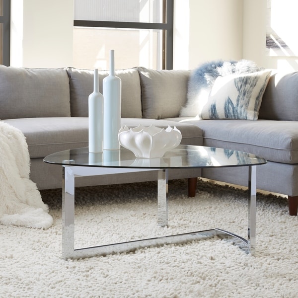 Aries Modern Chrome and Glass Top Shaped Cocktail Table
