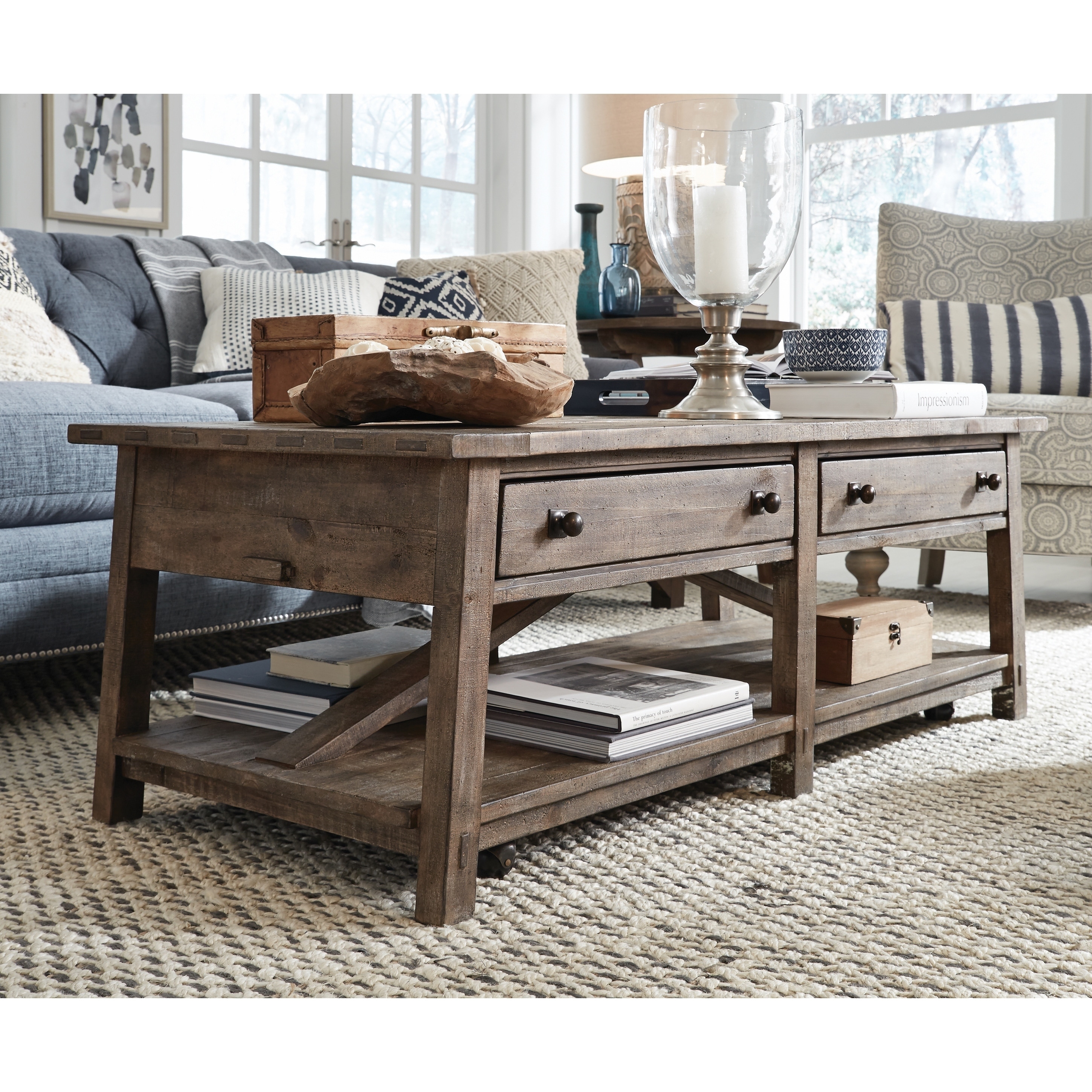 Bluff Heights Rustic Weathered Coffee Table With Casters Bluff Heights Rustic Weathered Coffee Table With Casters