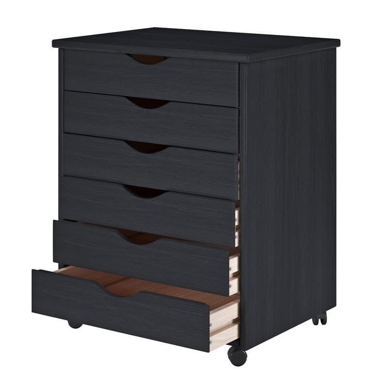 Adeptus Original Roll Cart, Solid Wood, 6 Drawer Extra Wide Roll Cart, Black