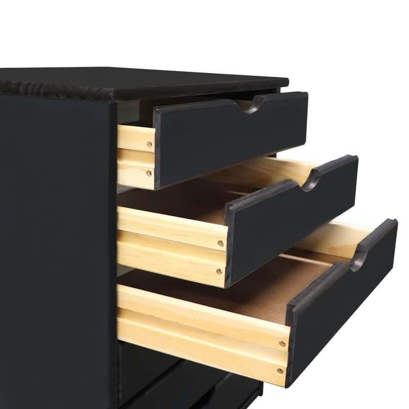 Adeptus Original Roll Cart, Solid Wood, 6 Drawer Extra Wide Roll Cart, Black