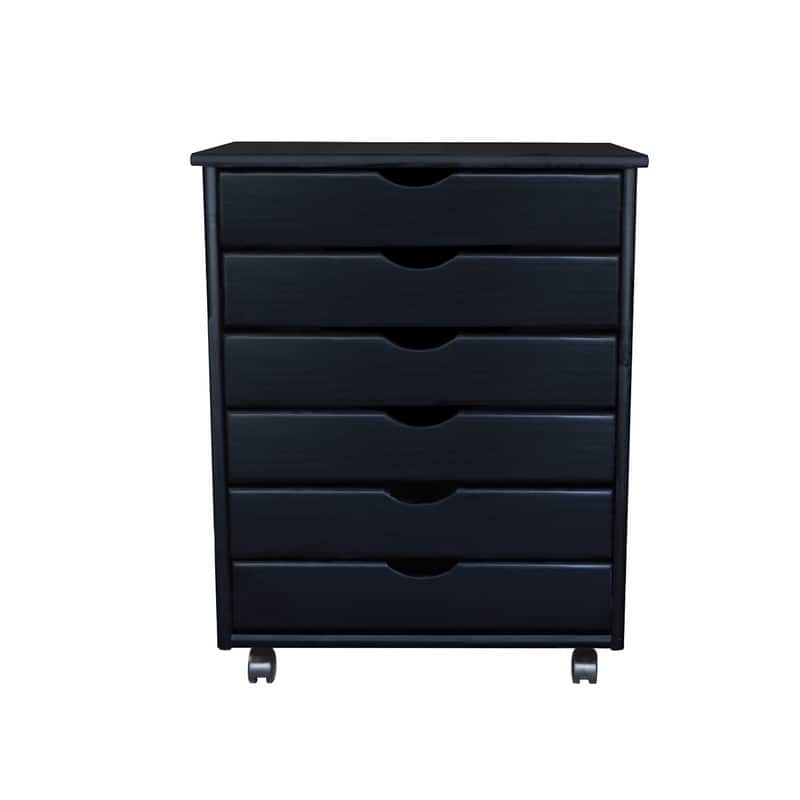 Adeptus Original Roll Cart, Solid Wood, 6 Drawer Extra Wide Roll Cart, Black