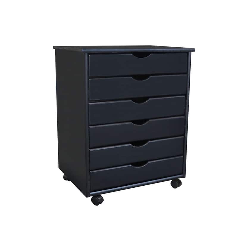 Adeptus Original Roll Cart, Solid Wood, 6 Drawer Extra Wide Roll Cart, Black