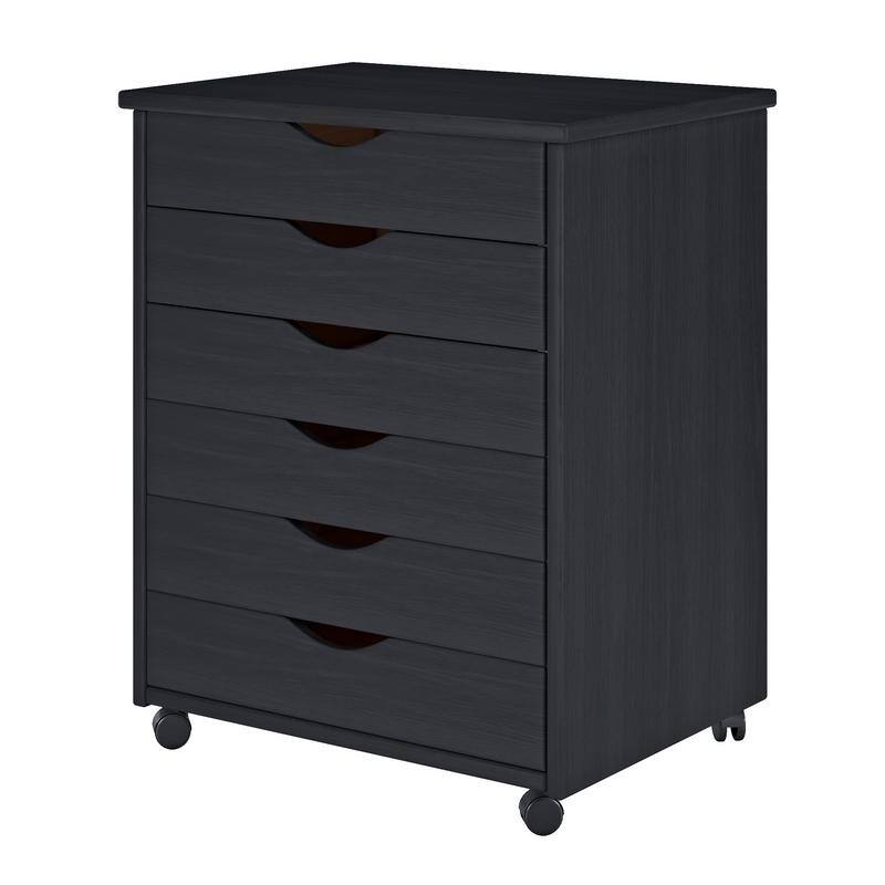 Adeptus Original Roll Cart, Solid Wood, 6 Drawer Extra Wide Roll Cart, Black