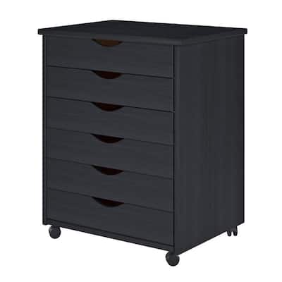 Adeptus Original Roll Cart, Solid Wood, 6 Drawer Extra Wide Roll Cart, Black