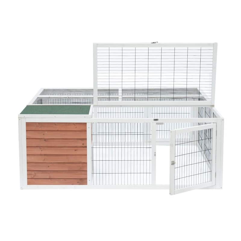 PawHut 64" Wooden Outdoor Rabbit Cage Hutch Playpen With Run And Enclosed Mesh Cover