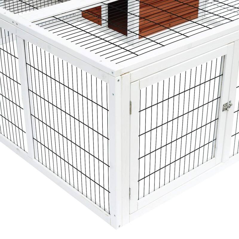 PawHut 64" Wooden Outdoor Rabbit Cage Hutch Playpen With Run And Enclosed Mesh Cover