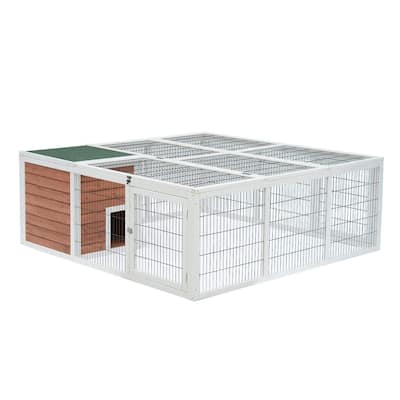 PawHut 64" Wooden Outdoor Rabbit Cage Hutch Playpen With Run And Enclosed Mesh Cover