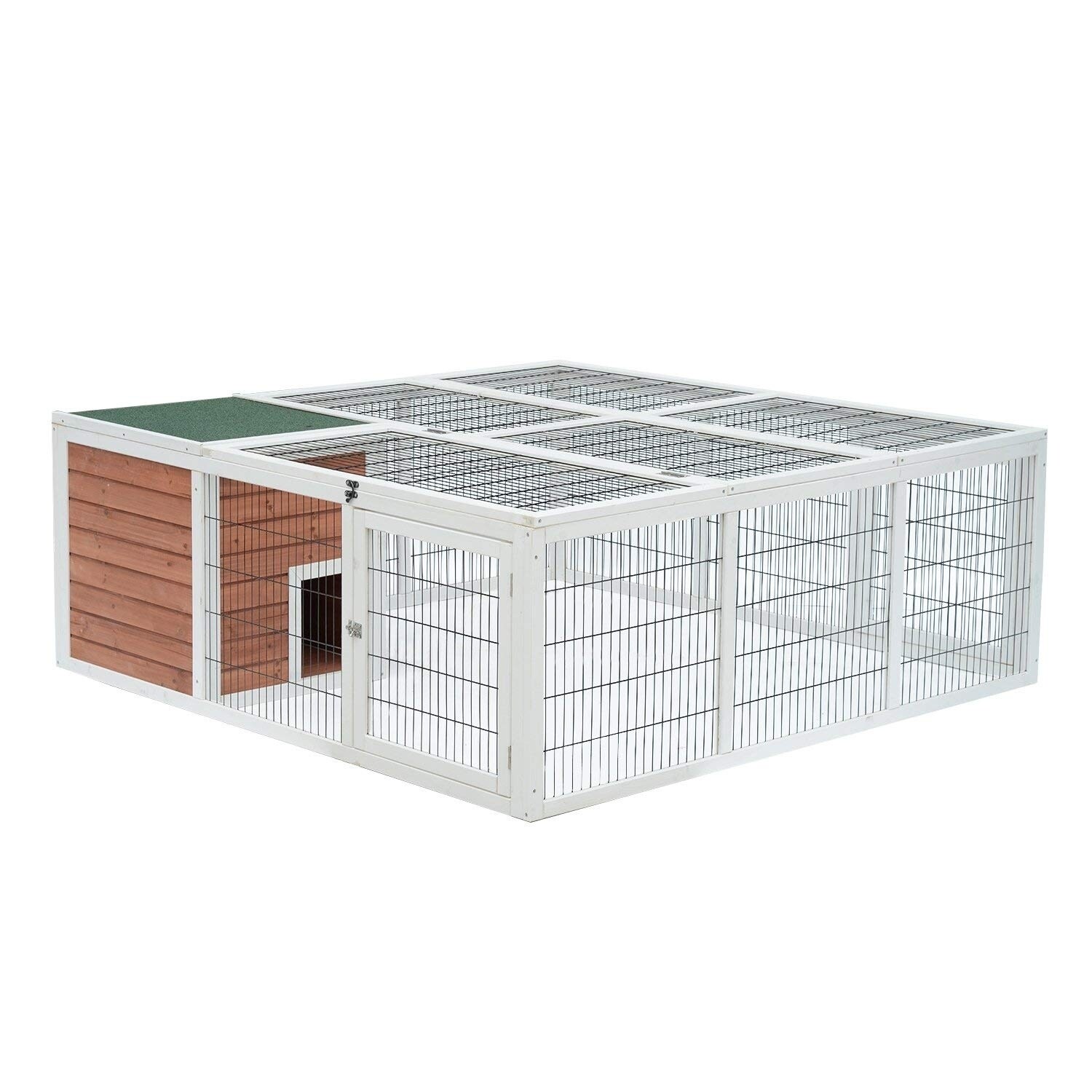 PawHut 64" Wooden Outdoor Rabbit Cage Hutch Playpen With Run And Enclosed Mesh Cover