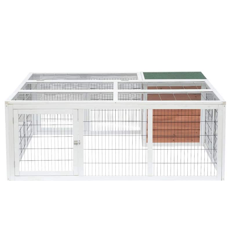 PawHut 64" Wooden Outdoor Rabbit Cage Hutch Playpen With Run And Enclosed Mesh Cover
