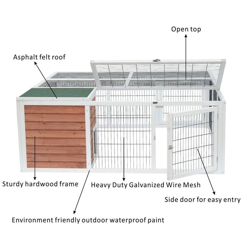 PawHut 64" Wooden Outdoor Rabbit Cage Hutch Playpen With Run And Enclosed Mesh Cover