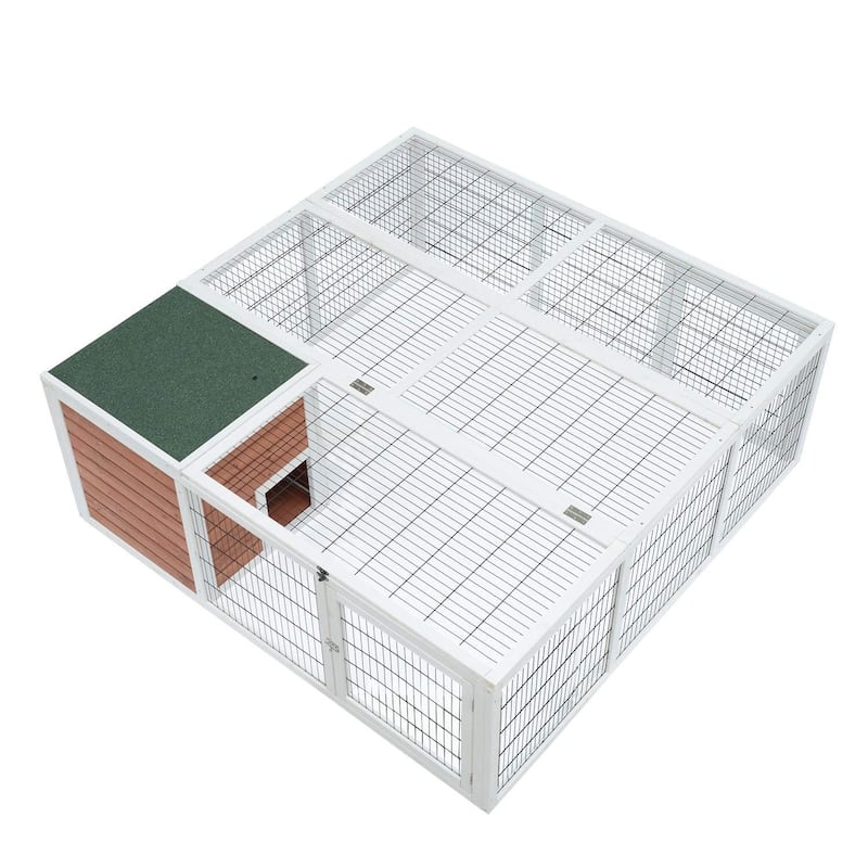PawHut 64" Wooden Outdoor Rabbit Cage Hutch Playpen With Run And Enclosed Mesh Cover