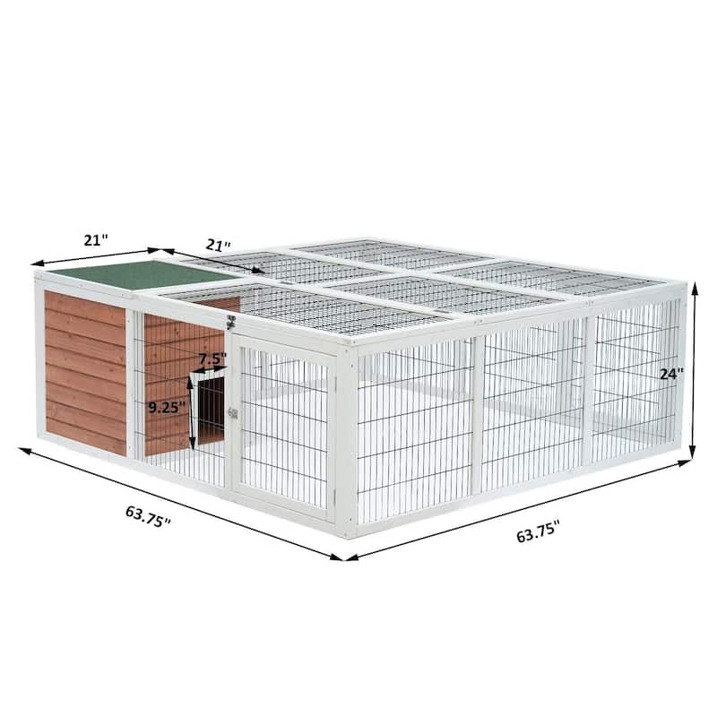 PawHut 64" Wooden Outdoor Rabbit Cage Hutch Playpen With Run And Enclosed Mesh Cover