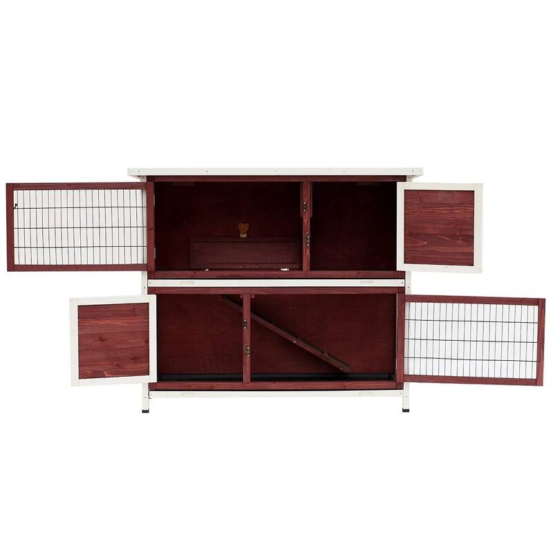 Pawhut 48" Enclosed 2 Story Wooden Rabbit Hutch with Pull Out Tray and