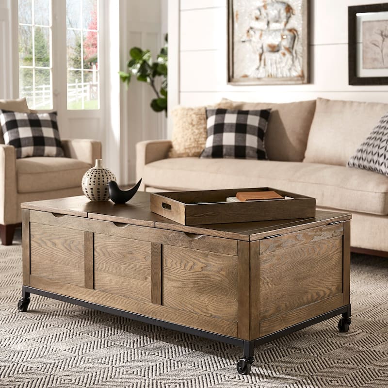 Shay Rectangular Storage Coffee Table with Removeable Tray and Caster Wheels by iNSPIRE Q Artisan