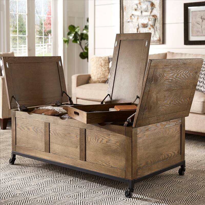Shay Rectangular Storage Coffee Table with Removeable Tray and Caster Wheels by iNSPIRE Q Artisan