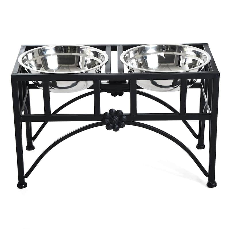 PawHut 17" Double Stainless Steel Heavy Duty Dog Food Bowl Pet Elevated Feeding Station
