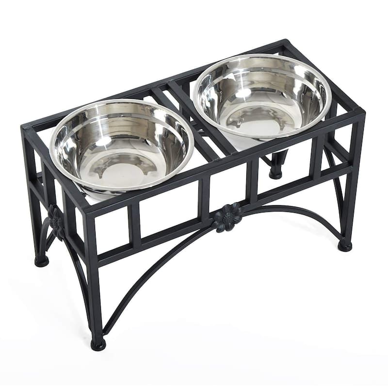 PawHut 17" Double Stainless Steel Heavy Duty Dog Food Bowl Pet Elevated Feeding Station