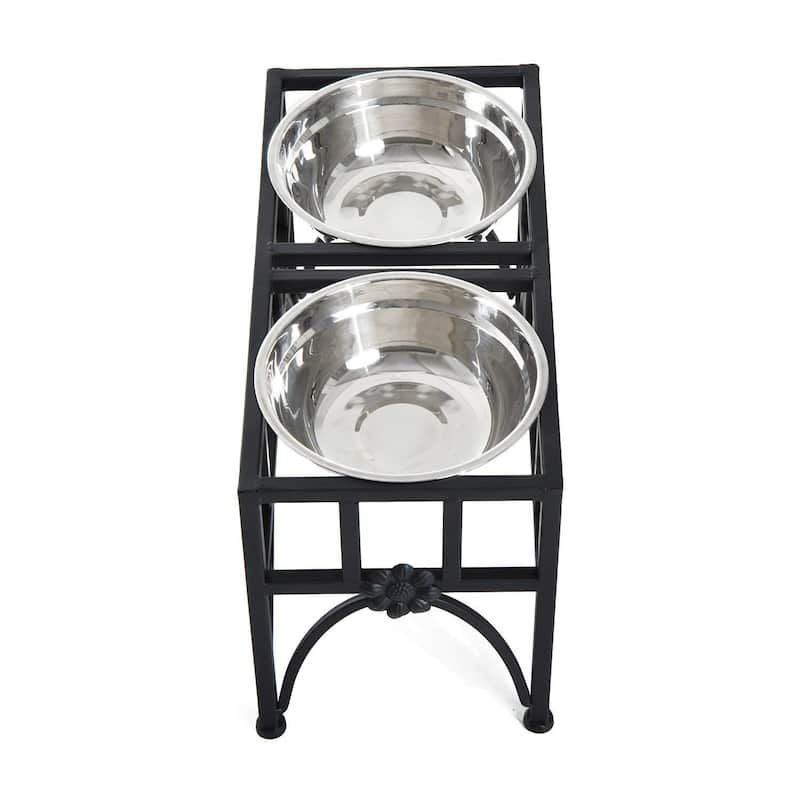 PawHut 17" Double Stainless Steel Heavy Duty Dog Food Bowl Pet Elevated Feeding Station