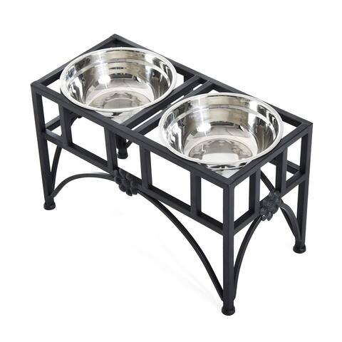 PawHut 17" Double Stainless Steel Heavy Duty Dog Food Bowl Pet Elevated Feeding Station