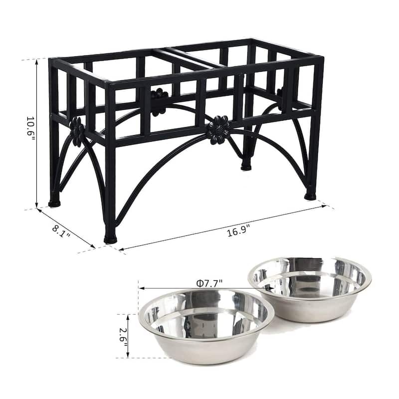 PawHut 17" Double Stainless Steel Heavy Duty Dog Food Bowl Pet Elevated Feeding Station