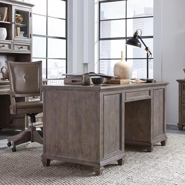 Home Styles Arts and Crafts Transitional Executive Desk, Oak Finish,  Keyboard Tray, Storage Drawers in the Desks department at