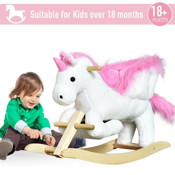 Shop Qaba Kids Wooden Plush Ride On Unicorn Rocking Horse Chair