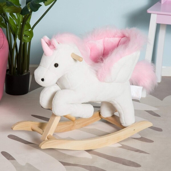 qaba kids rocking chair plush unicorn with sing along song